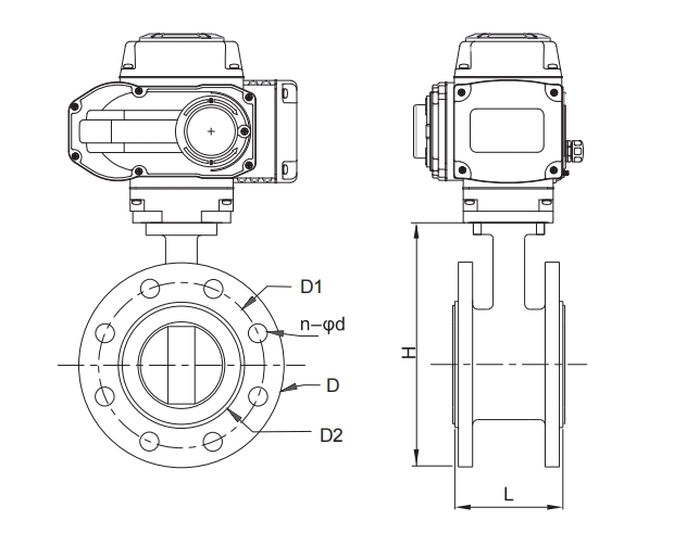 dimension of electric flanged butterfly valve