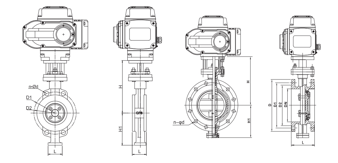 dimension of electric hard seated butterfly valve