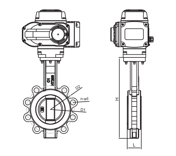 dimension of electric lugged butterfly valve
