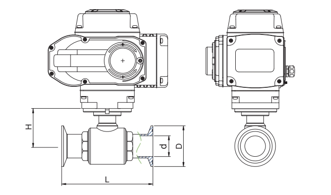 dimension of electric sanitary 2-way ball valve