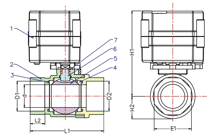 dimension of motorized ball valve