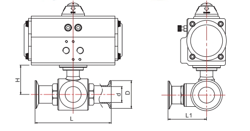 dimension of pneumatic 3-way clamp ball valve
