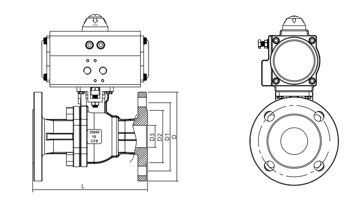 dimension of pneumatic flanged ball valve