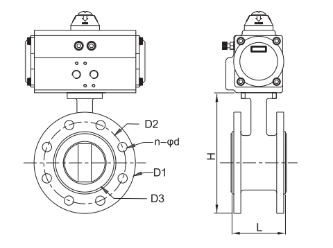 dimension of pneumatic flanged butterfly valve