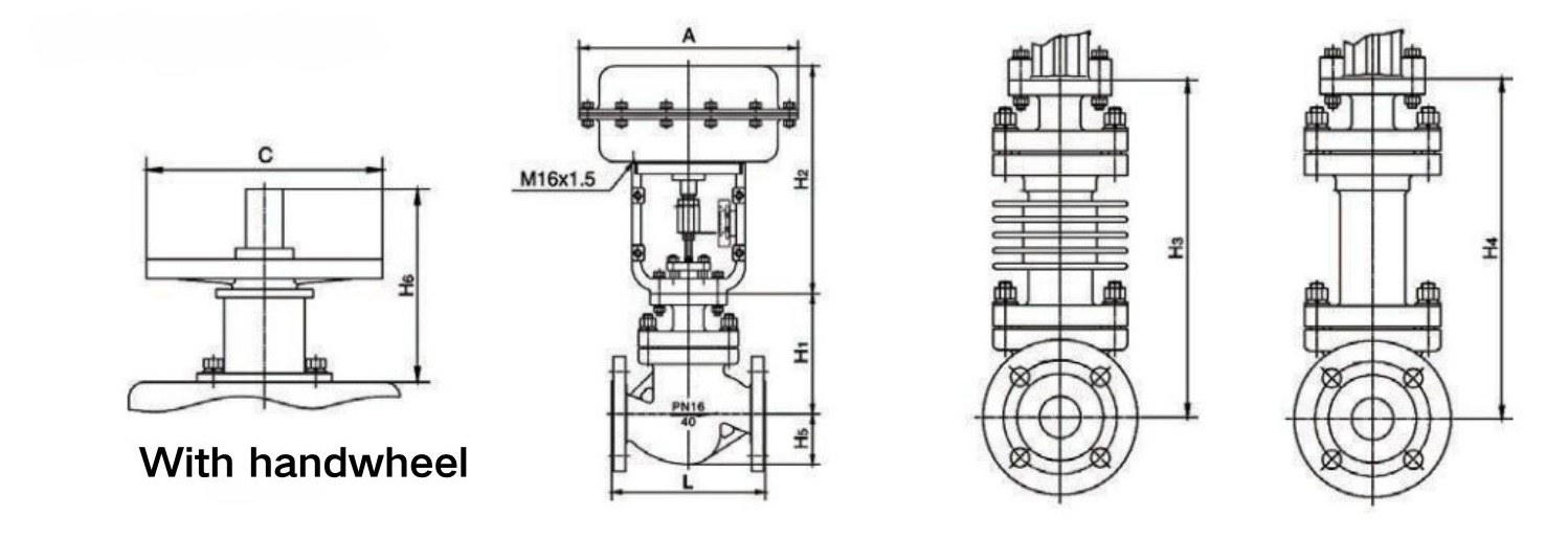 dimension of pneumatic globe control valve