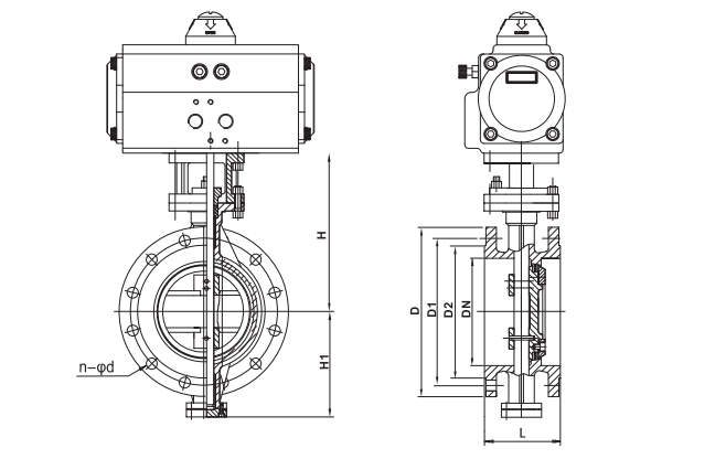 dimension of pneumatic hard seated butterfly valve-2