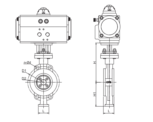 dimension of pneumatic hard seated butterfly valve