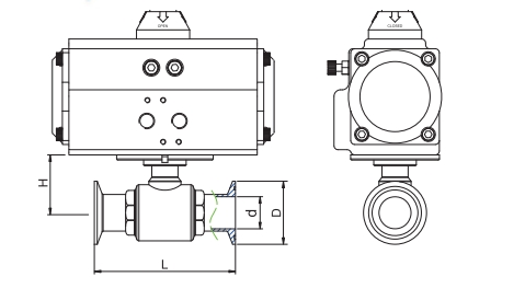 dimension of pneumatic saniatry clamp ball valve
