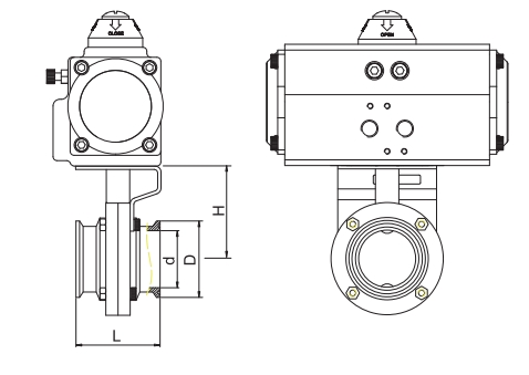 dimension of pneumatic sanitary butterfly valve